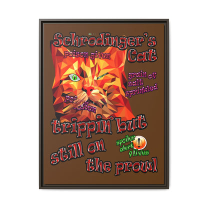 schrodinger's cat - framed canvas art (brown)