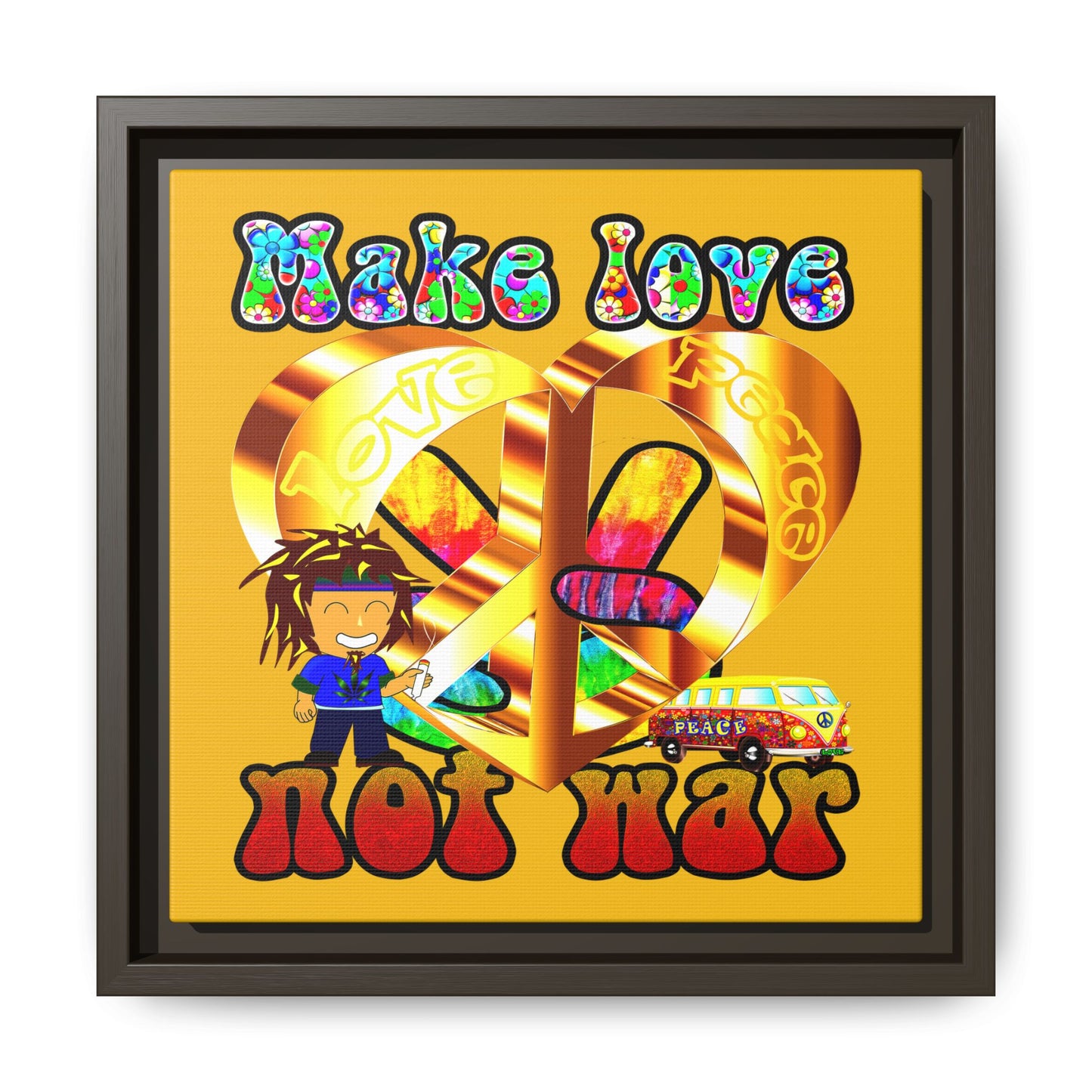 love peace - framed canvas art (yellow)