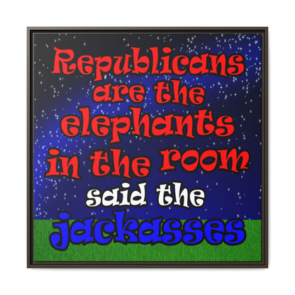 donkeys and elephants - framed canvas art ('snoops' background)