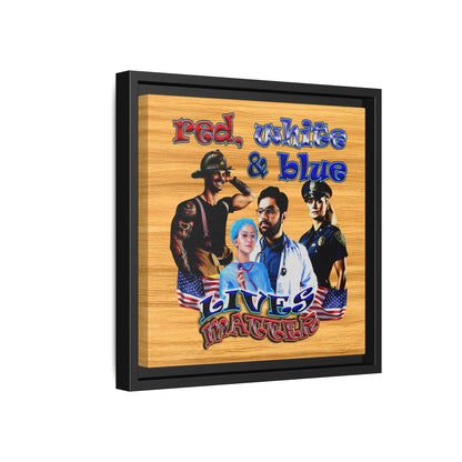 rw&b lives matter - framed canvas art (butterscotch wood finish)