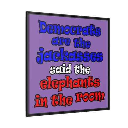 donkeys and elephants - framed canvas art (light purple)