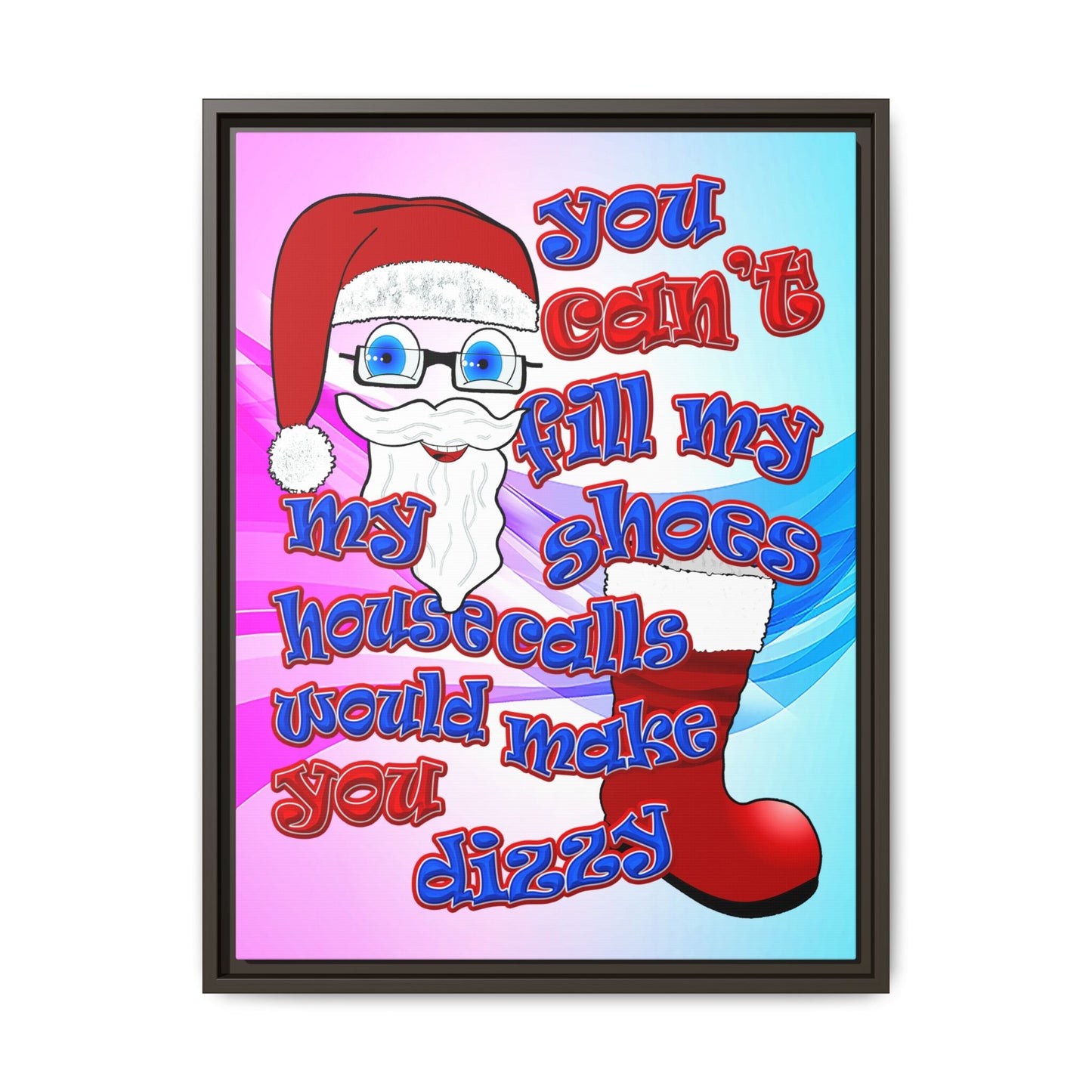 santa's shoes - framed canvas art (light blue-pink wave)