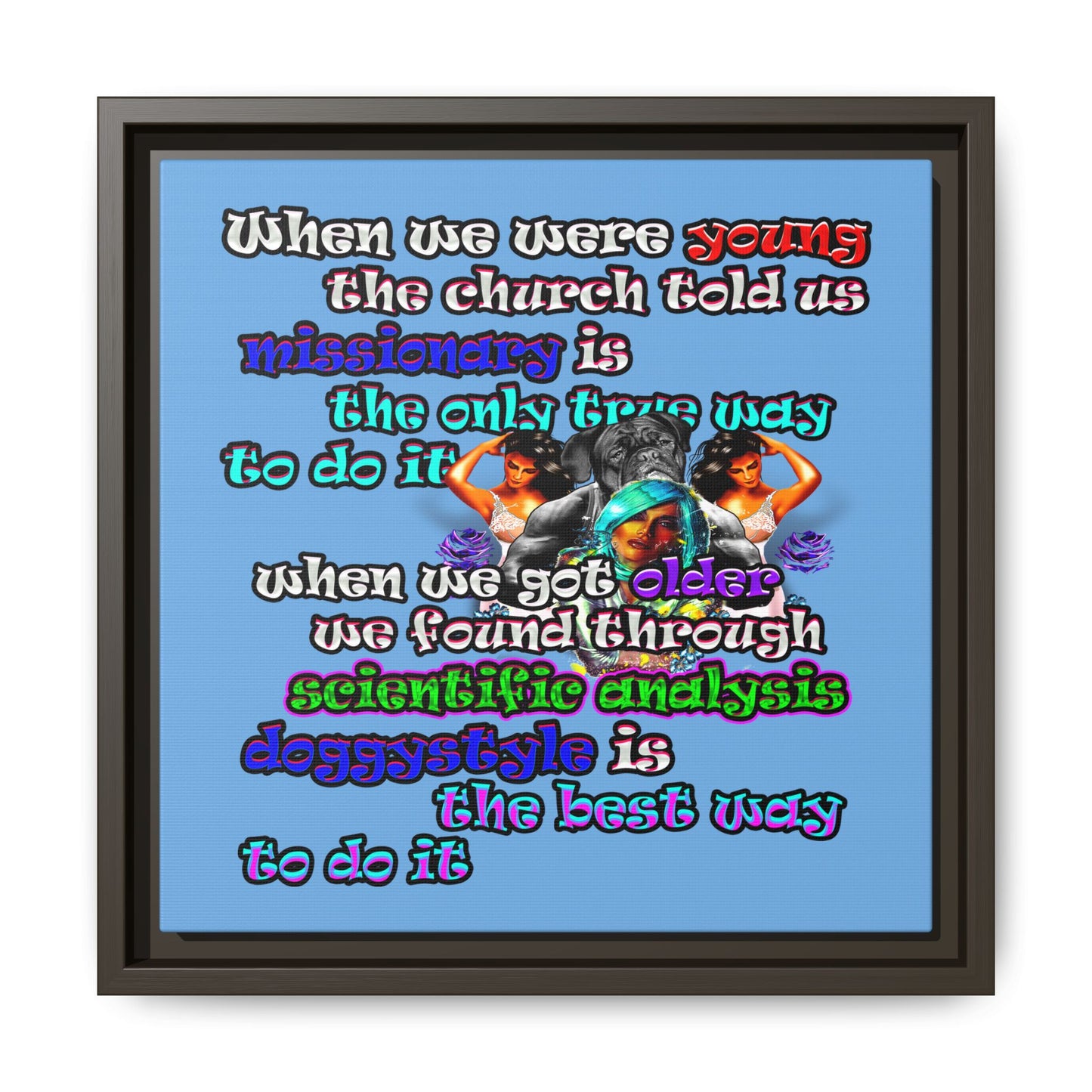 doggystyle - framed canvas art (light blue)