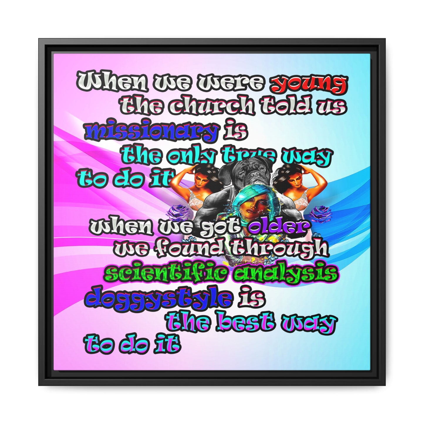 doggystyle - framed canvas art (light blue-pink wave)