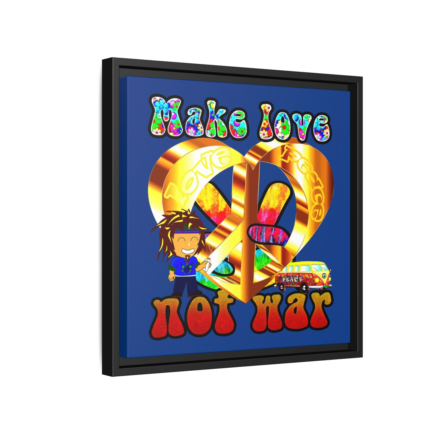 love peace - framed canvas art (dark blue)