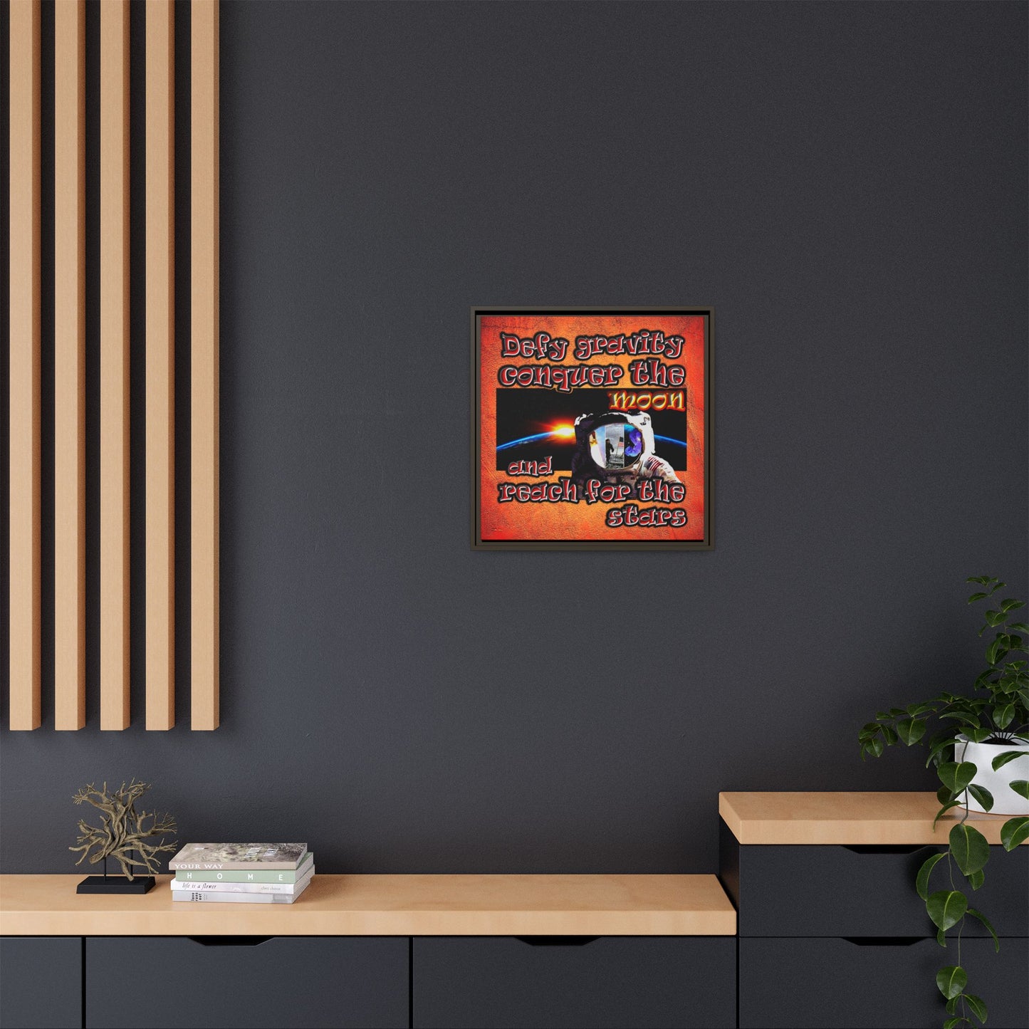 defy conquer reach - framed canvas art (burnt orange)