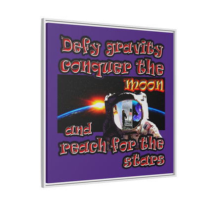 defy conquer reach - framed canvas art (purple)