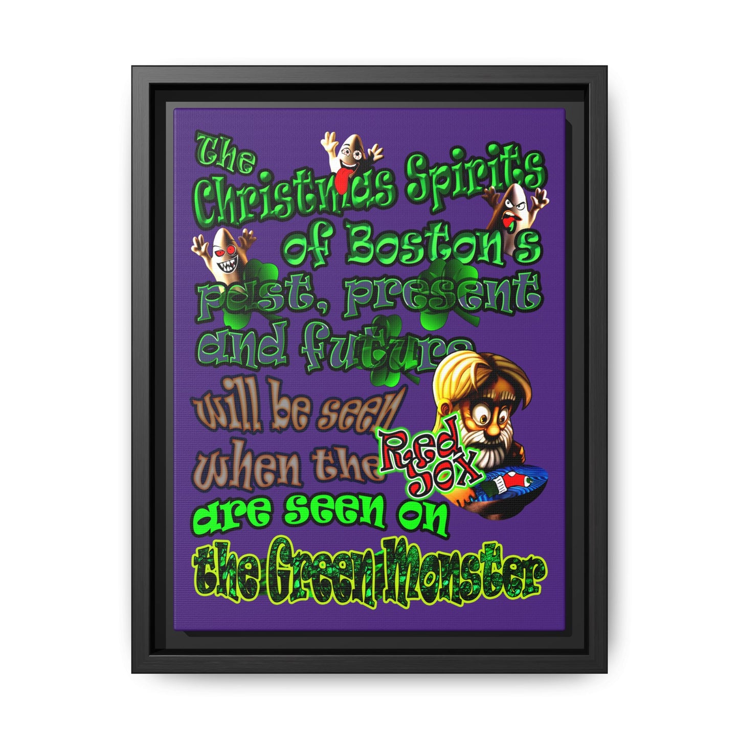 christmas spirits of boston - framed canvas art (purple)