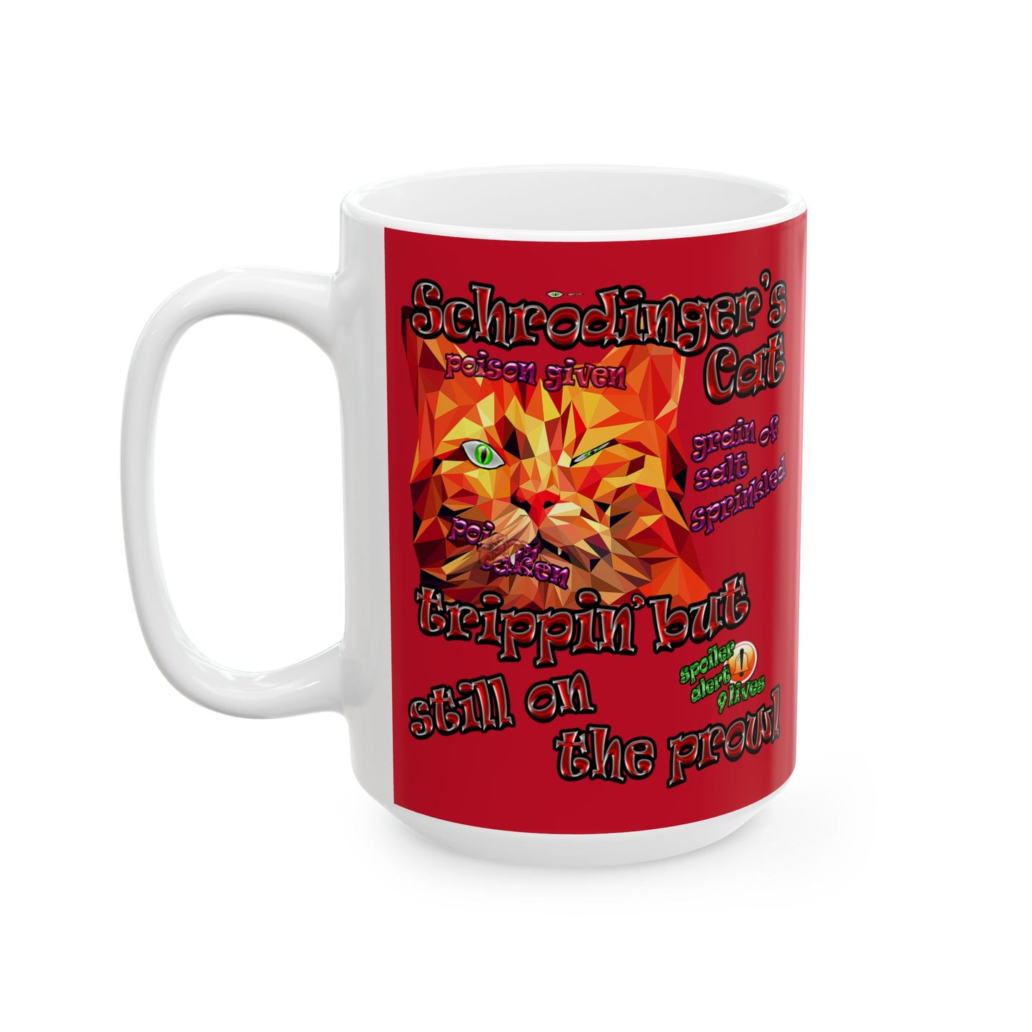 schrodinger's cat - White Mug (dark red)