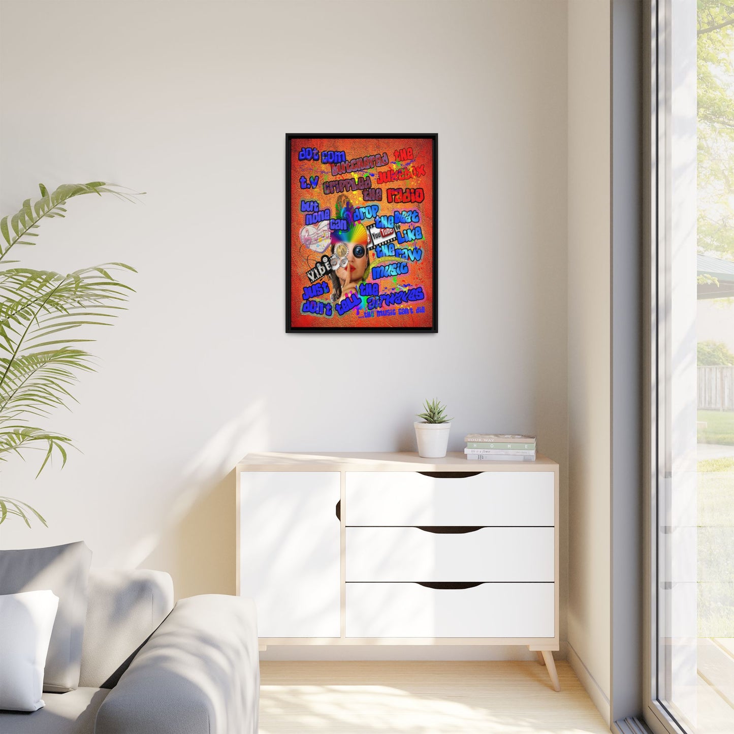 drop the beat - framed canvas art (burnt orange)