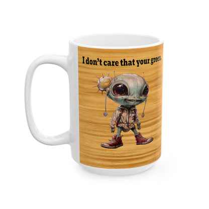 I don't care that your grey - White Mug (butterscotch wood finish)
