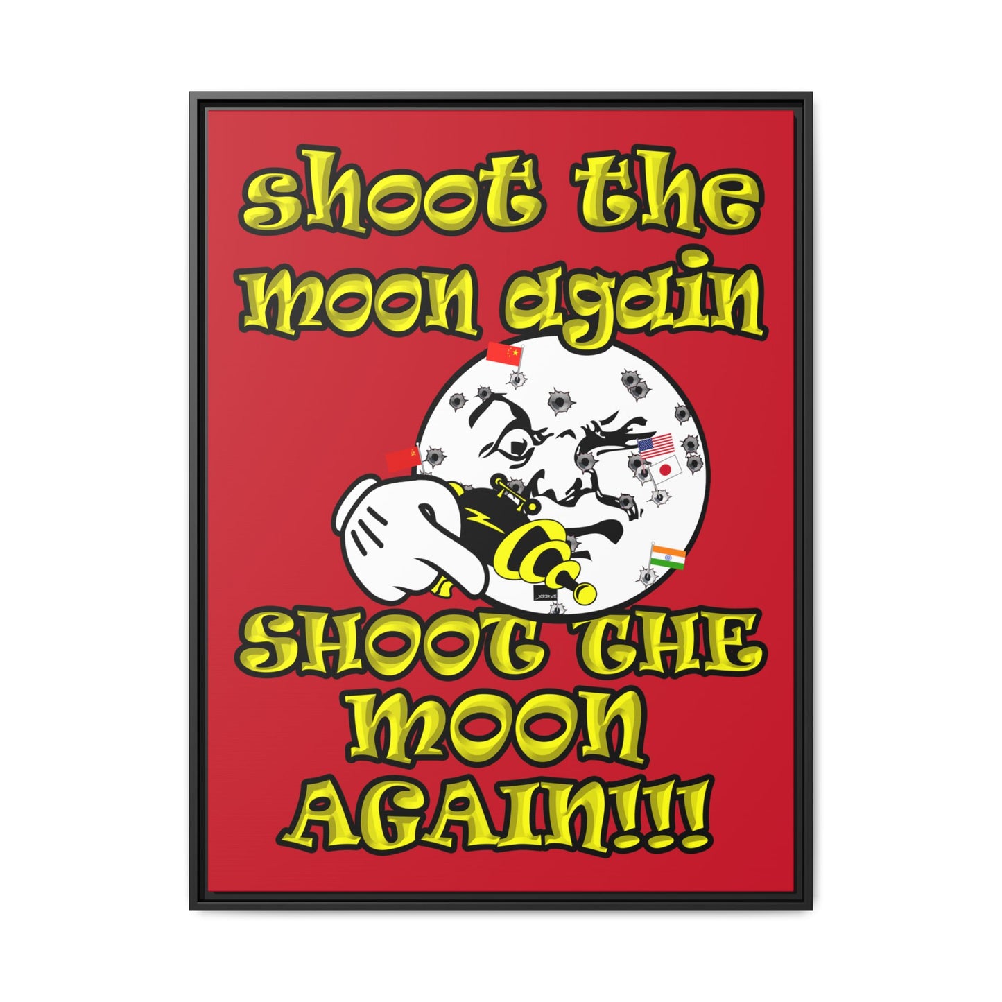 shoot the moon again - framed canvas art (dark red)