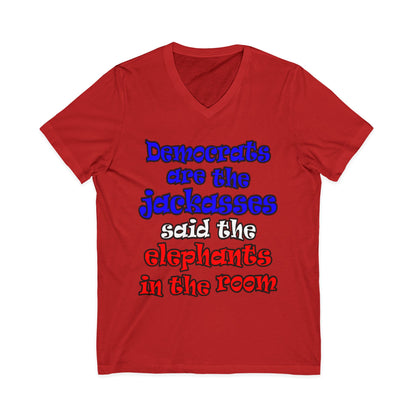 donkeys and elephants - Unisex Jersey Short Sleeve V-Neck Tee