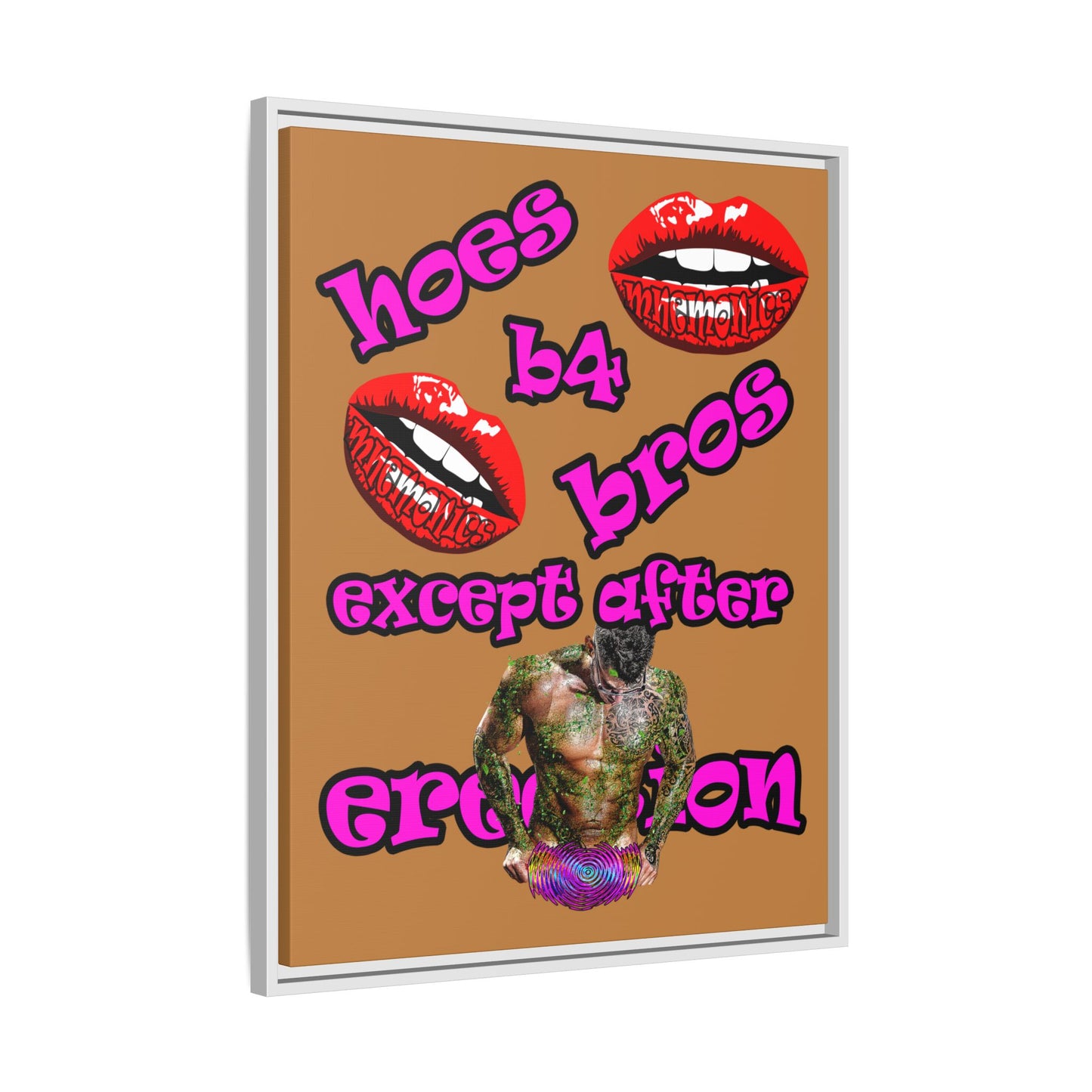 hoes b4 bros - framed canvas art (light brown)
