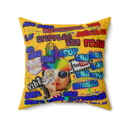 drop the beat - Spun Polyester Square Pillow - (yellow)