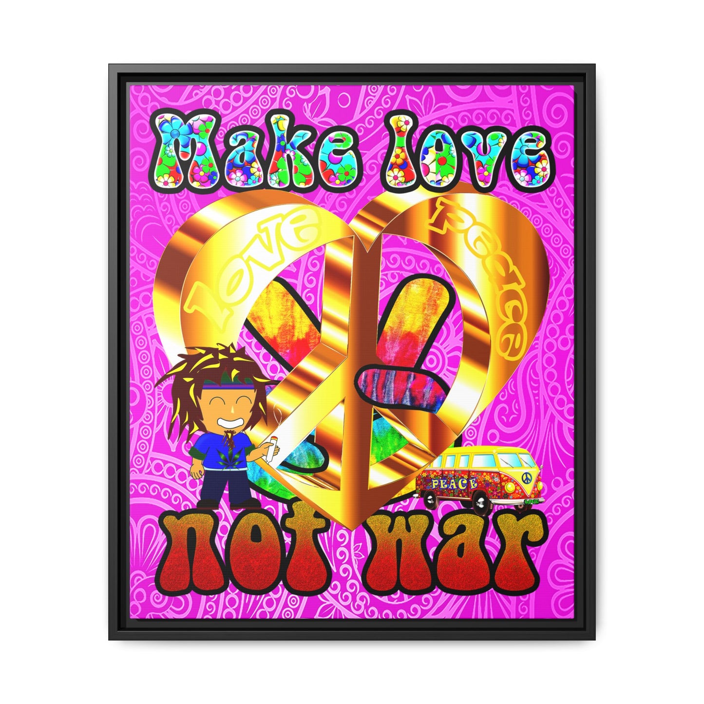 love peace - framed canvas art (pink swirl)