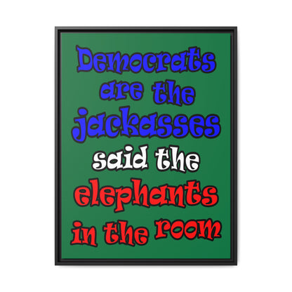 donkeys and elephants - framed canvas art (dark green)