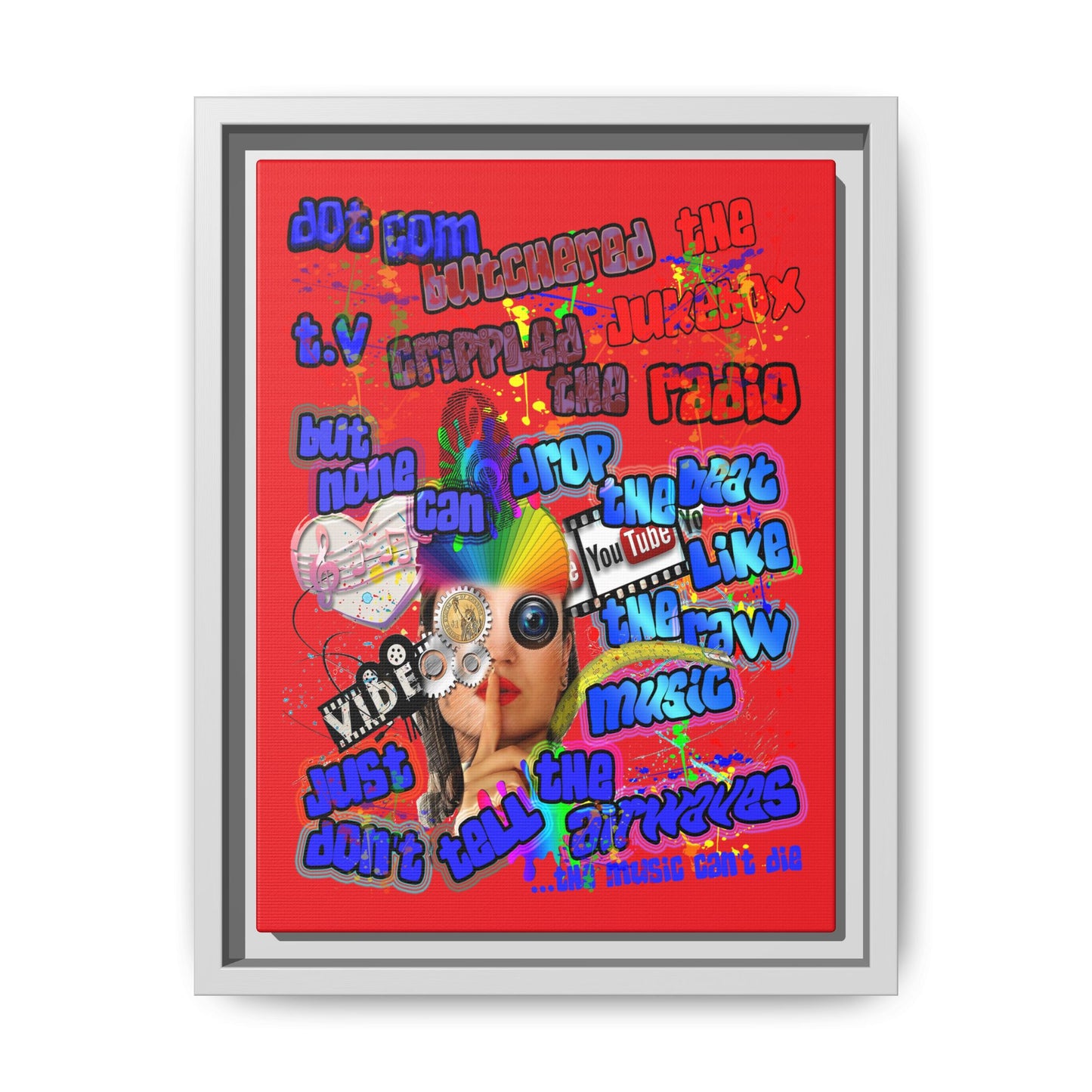 drop the beat - framed canvas art (red)