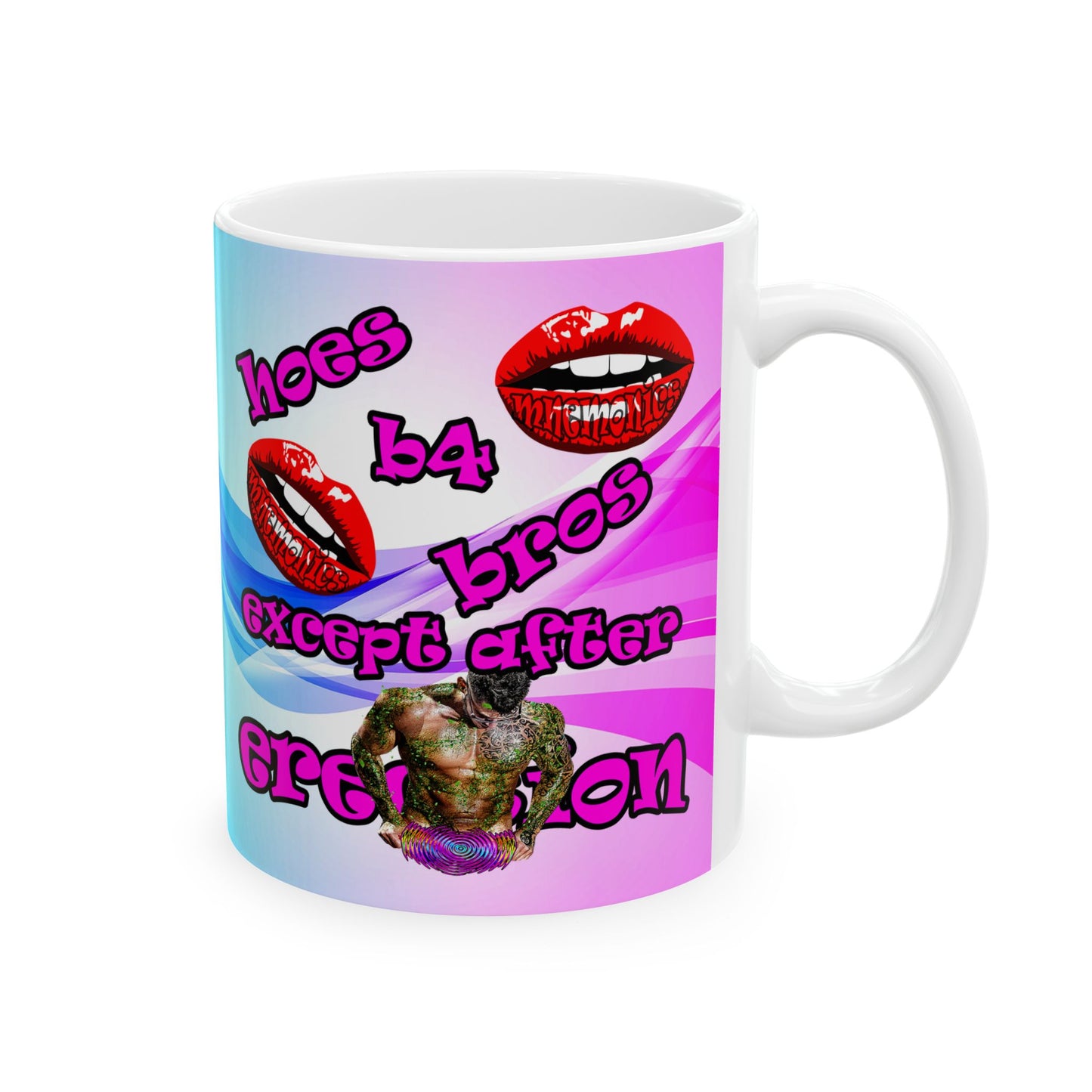 hoes b4 bros - White Mug (light blue-pink wave)