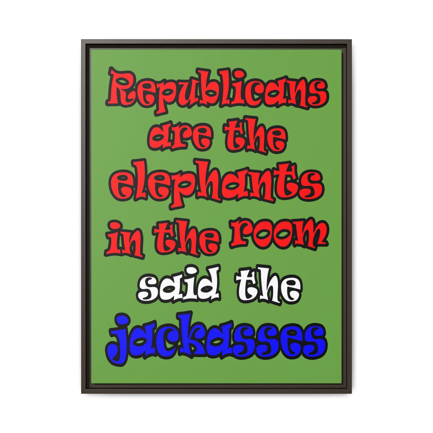 donkeys and elephants - framed canvas art (green)
