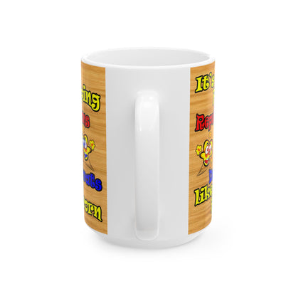 popping like popcorn - White Mug (butterscotch wood finish)