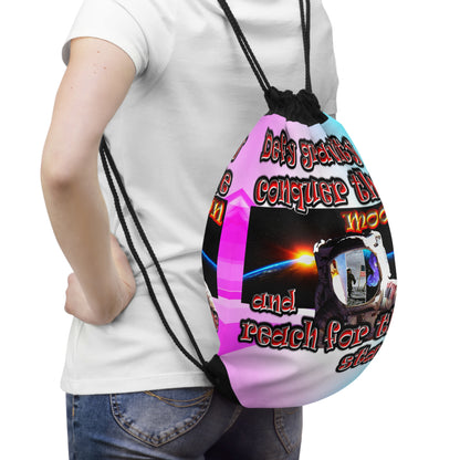 defy conquer reach - Drawstring Bag (light blue-pink wave)