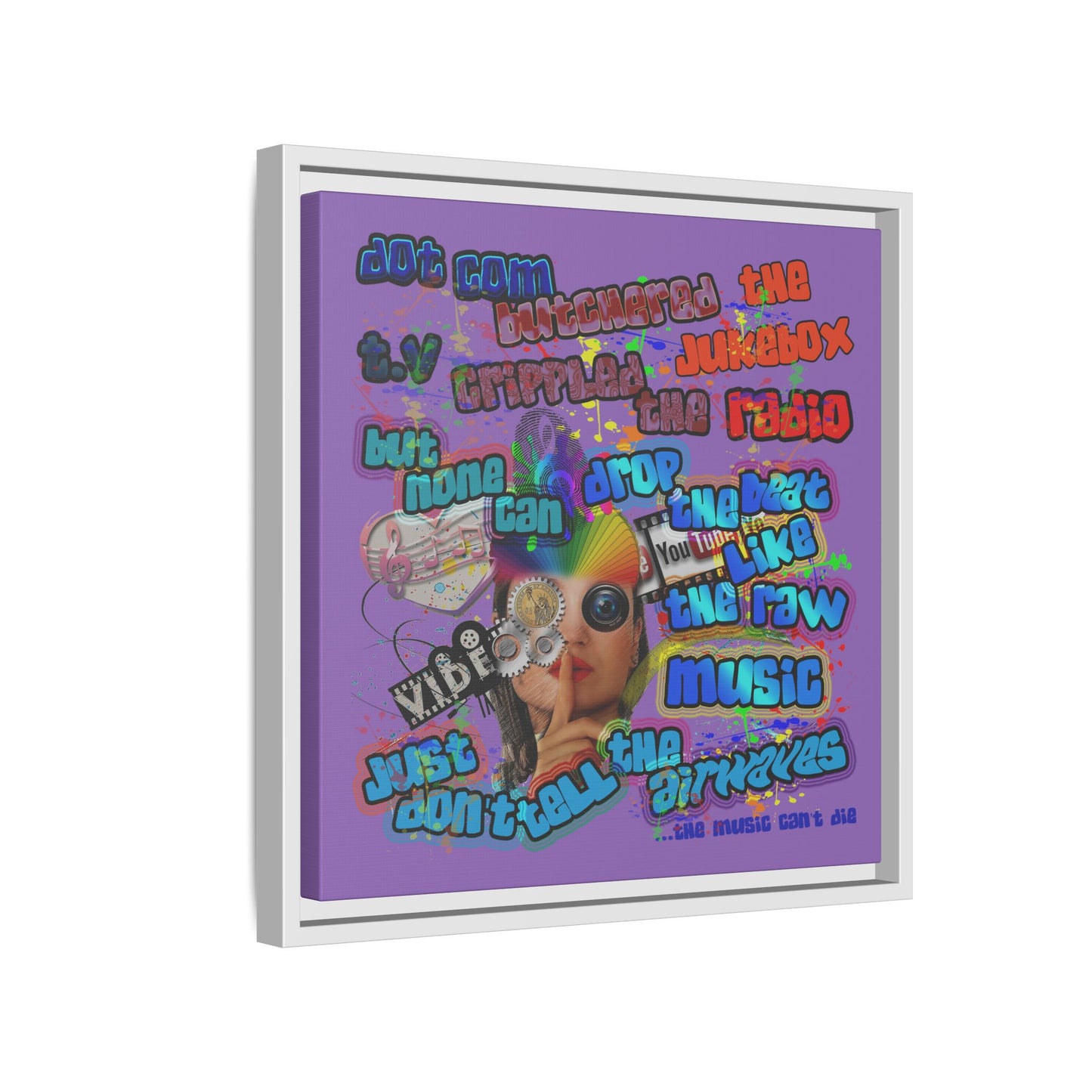 drop the beat - framed canvas art (light purple)