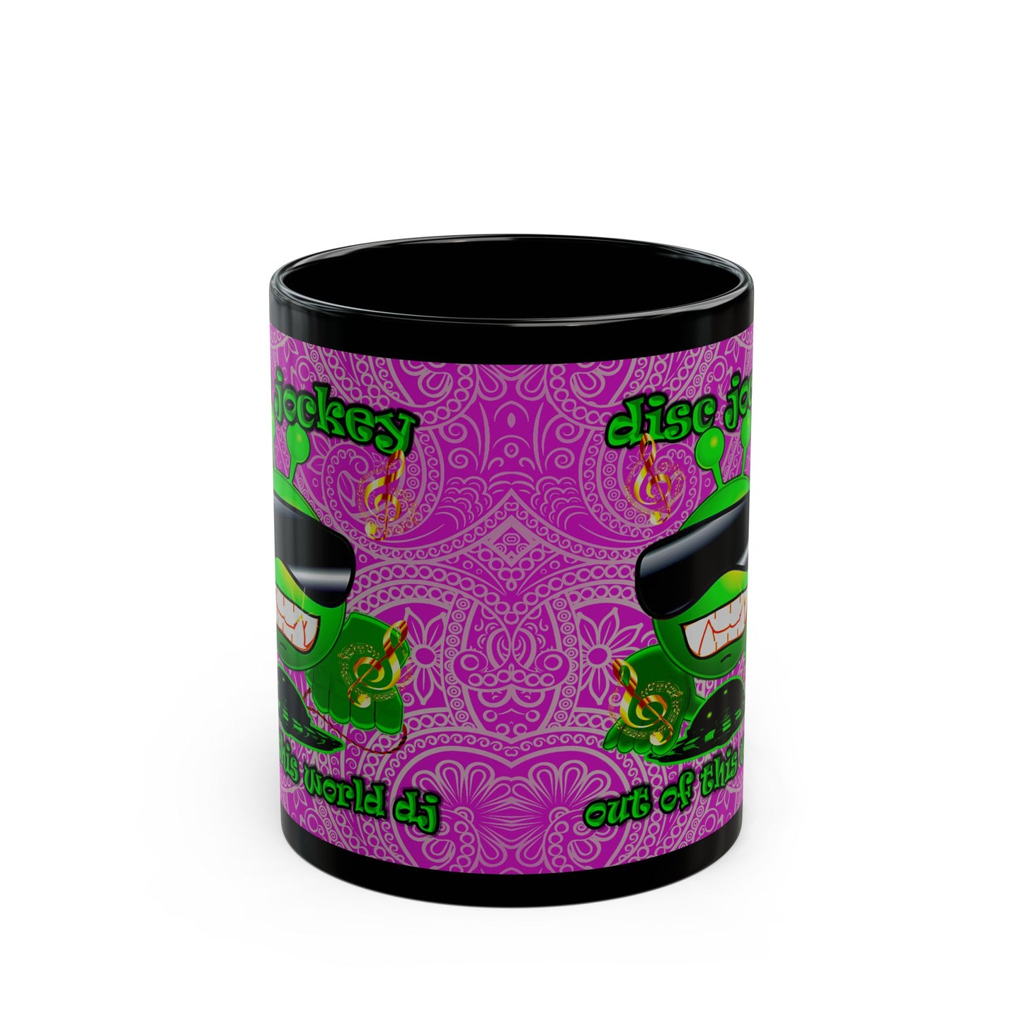 disc jockey - Black Mug (pink swirl)