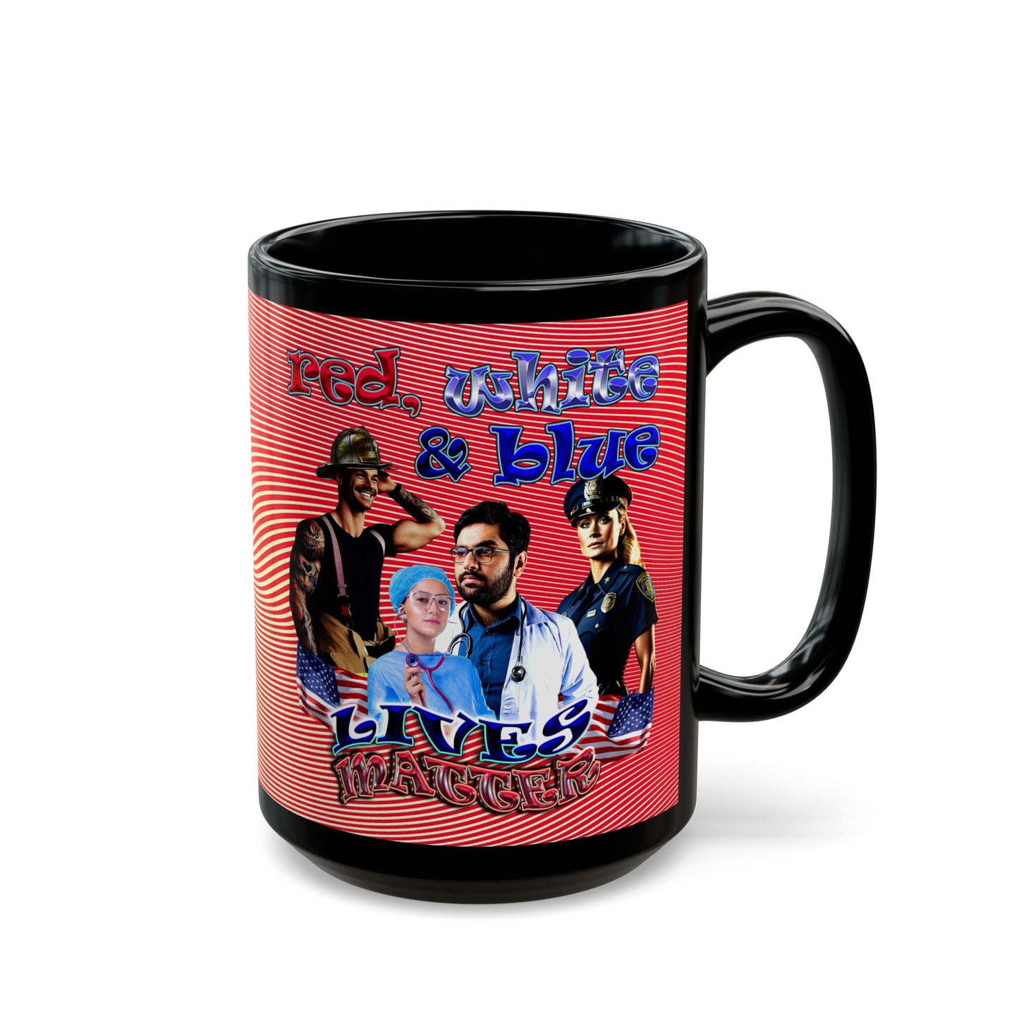 rw&b lives matter - Black Mug (yellow-orange wave)