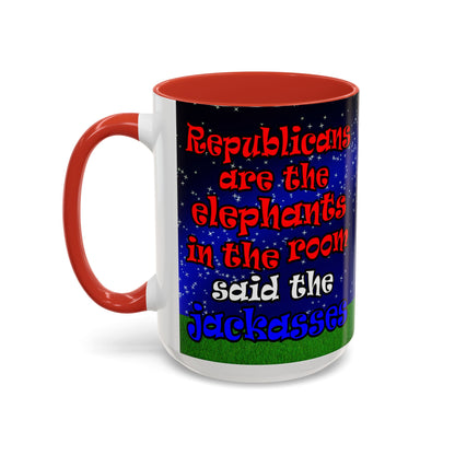 donkeys and elephants - Accent Mug ('snoops' background)