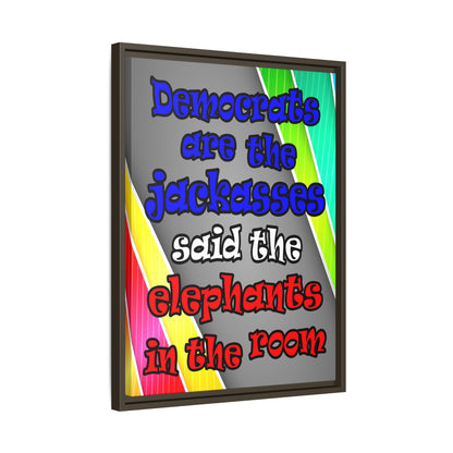 donkeys and elephants - framed canvas art (rainbow split)