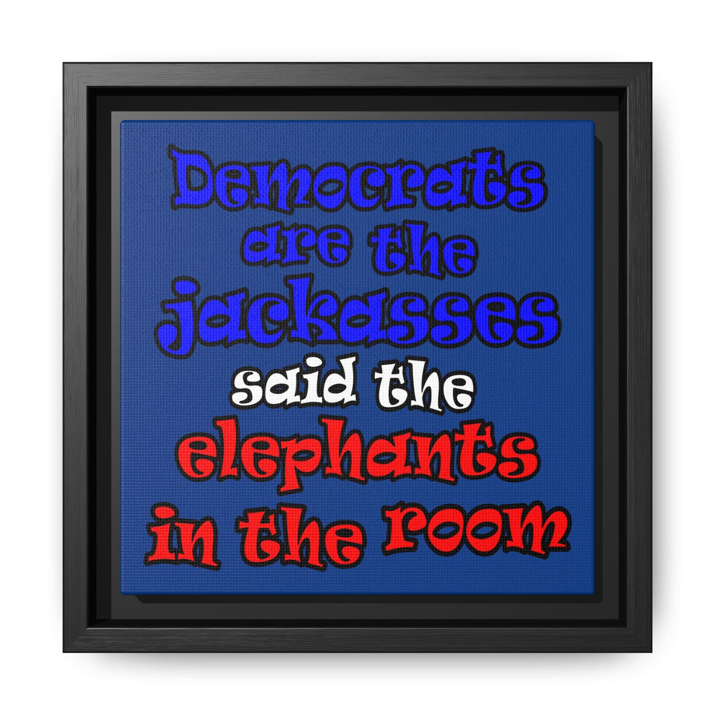 donkeys and elephants - framed canvas art (dark blue)