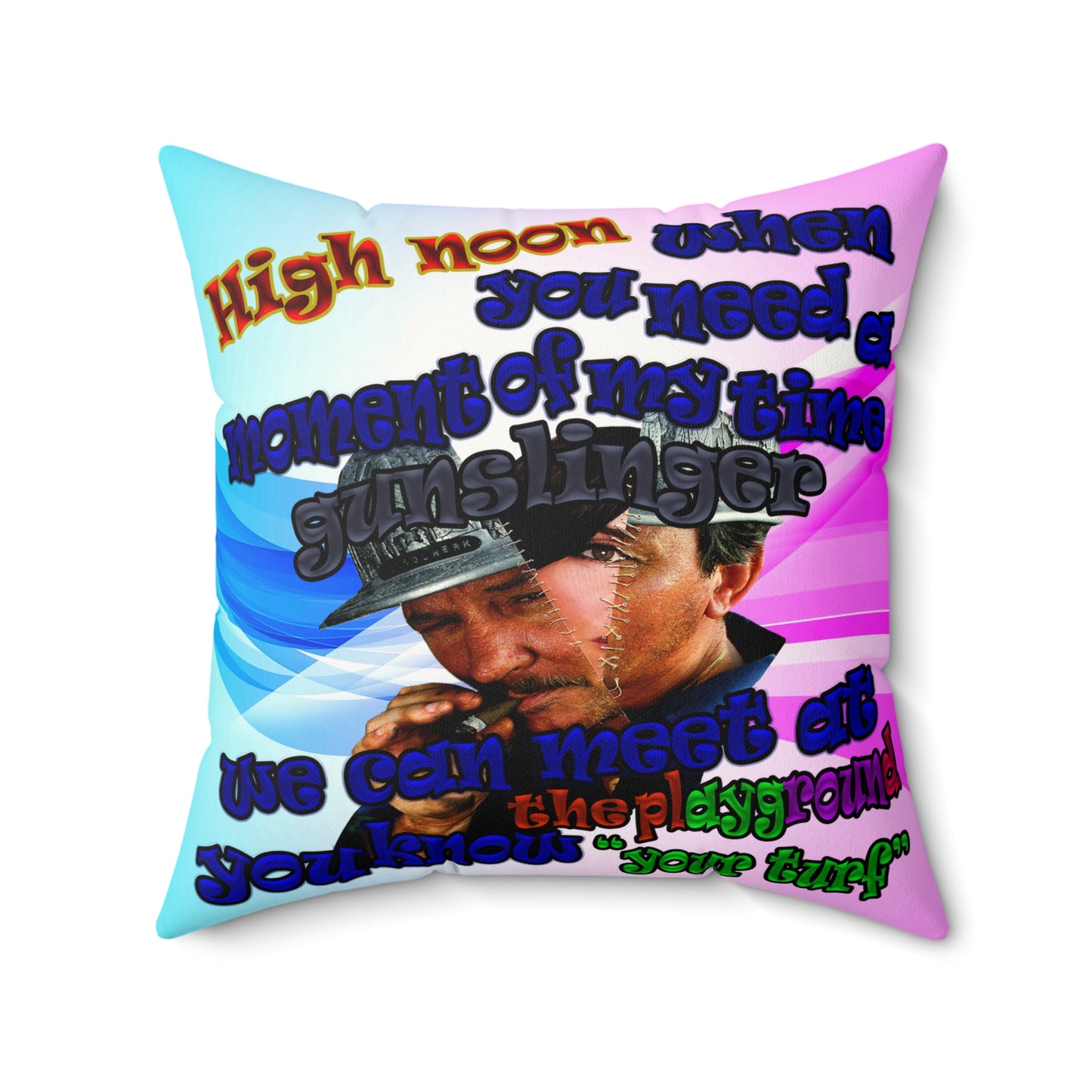 high noon - Faux Suede Square Pillow - (light blue-pink wave)