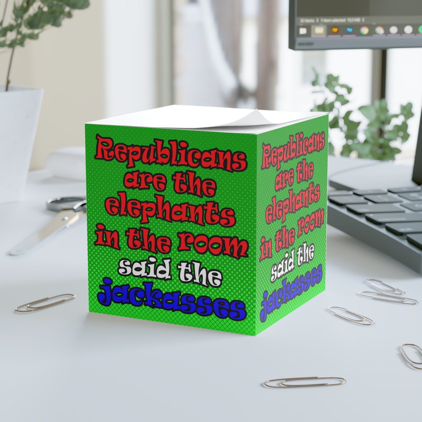 donkeys and elephants - note cube (logo green)