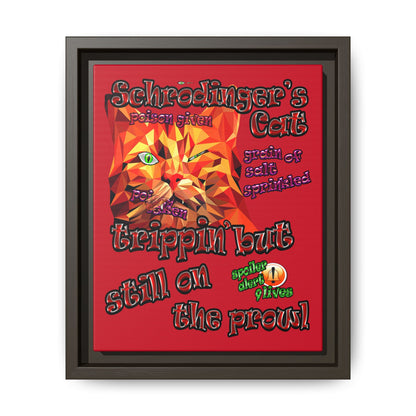 schrodinger's cat - framed canvas art (dark red)