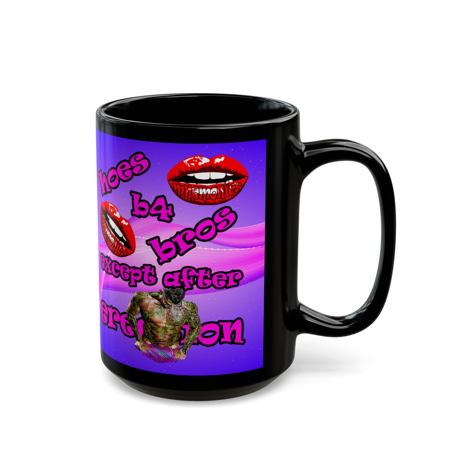 hoes b4 bros - Black Mug (purple-pink wave)