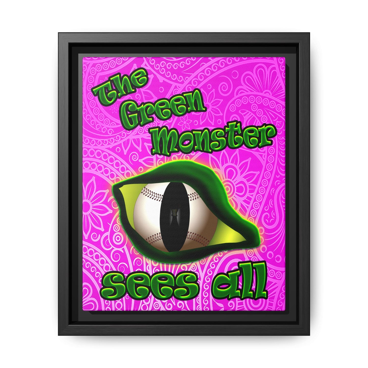 green monster - framed canvas art (pink swirl)