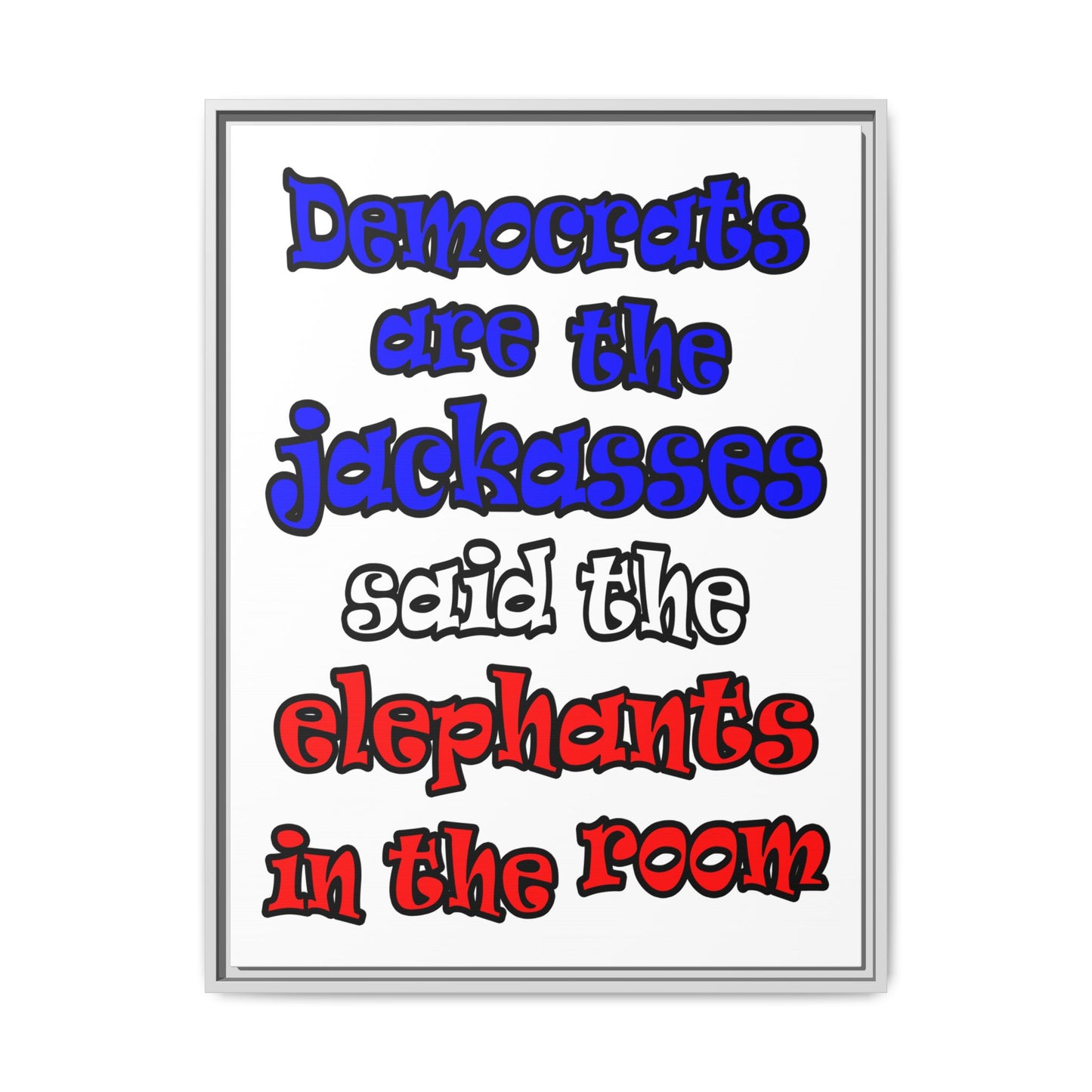 donkeys and elephants - framed canvas art (white)