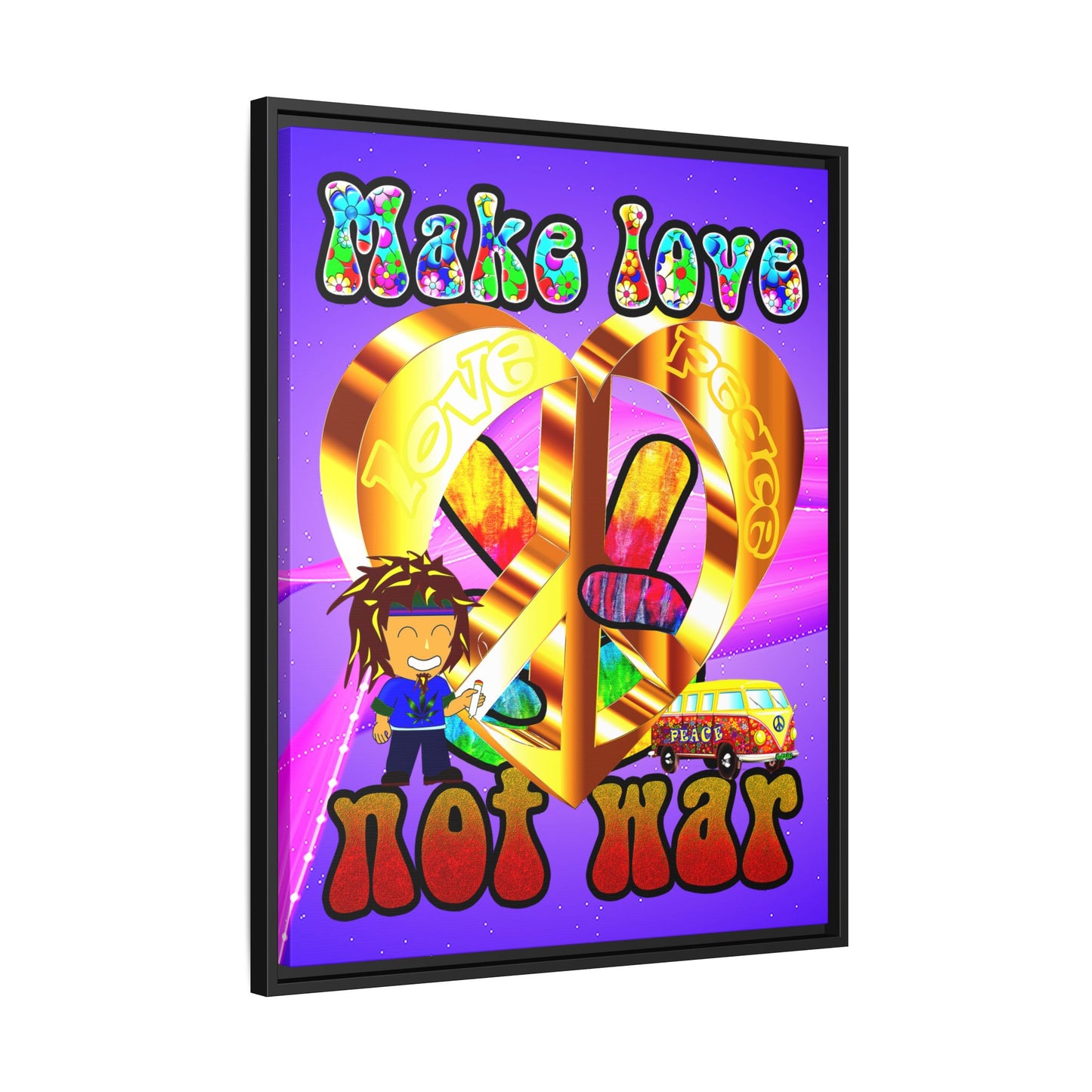 love peace - framed canvas art (purple-pink wave)