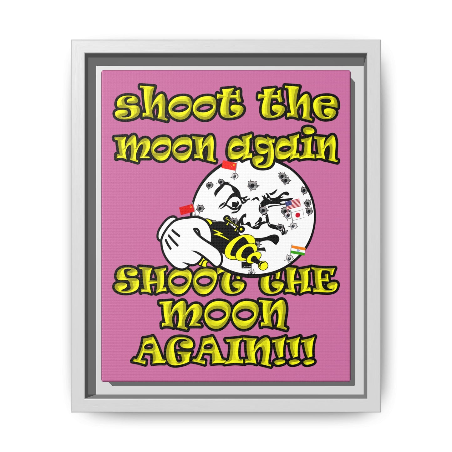shoot the moon again - framed canvas art (light pink)