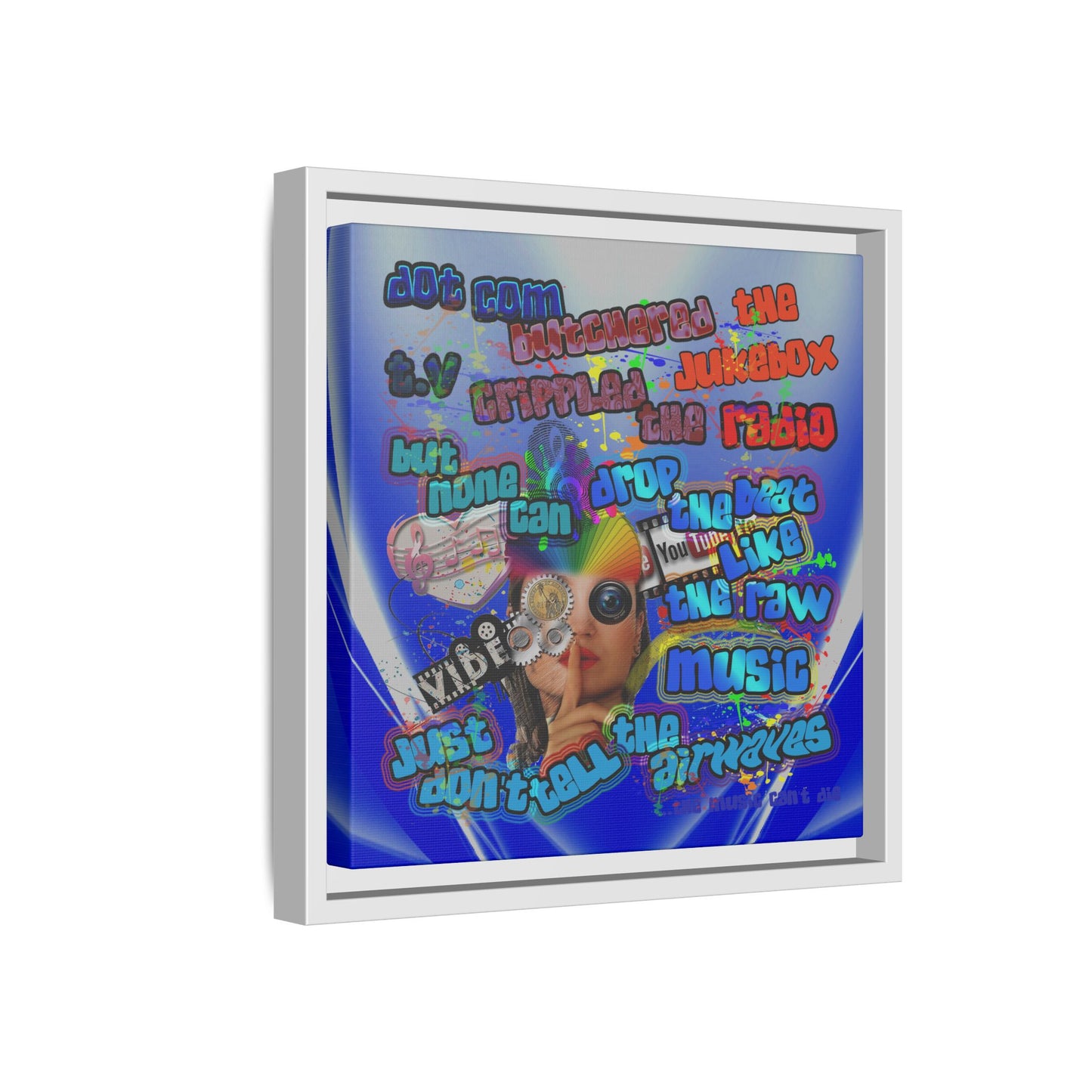 drop the beat - framed canvas art (blue-white wave)