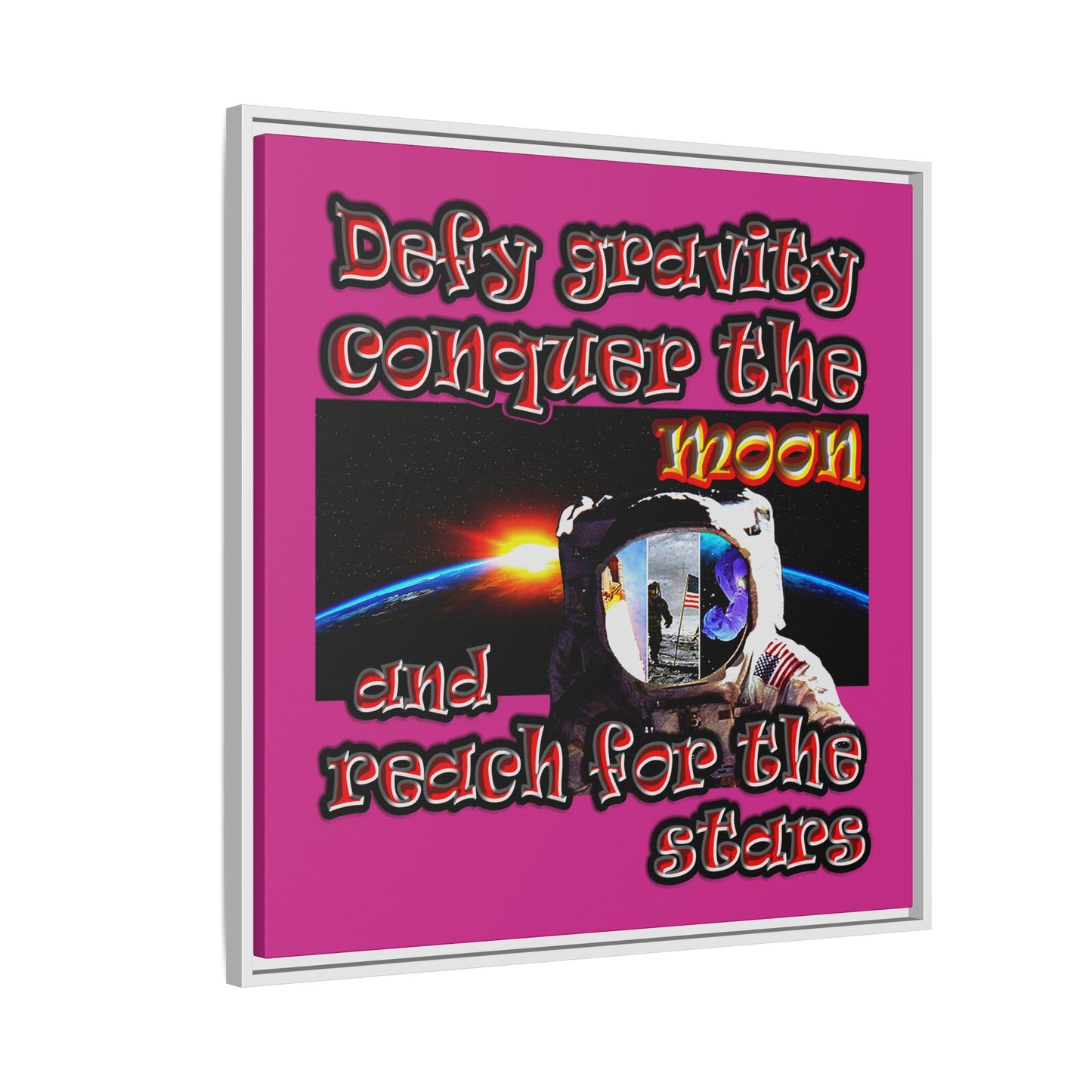 defy conquer reach - framed canvas art (pink)