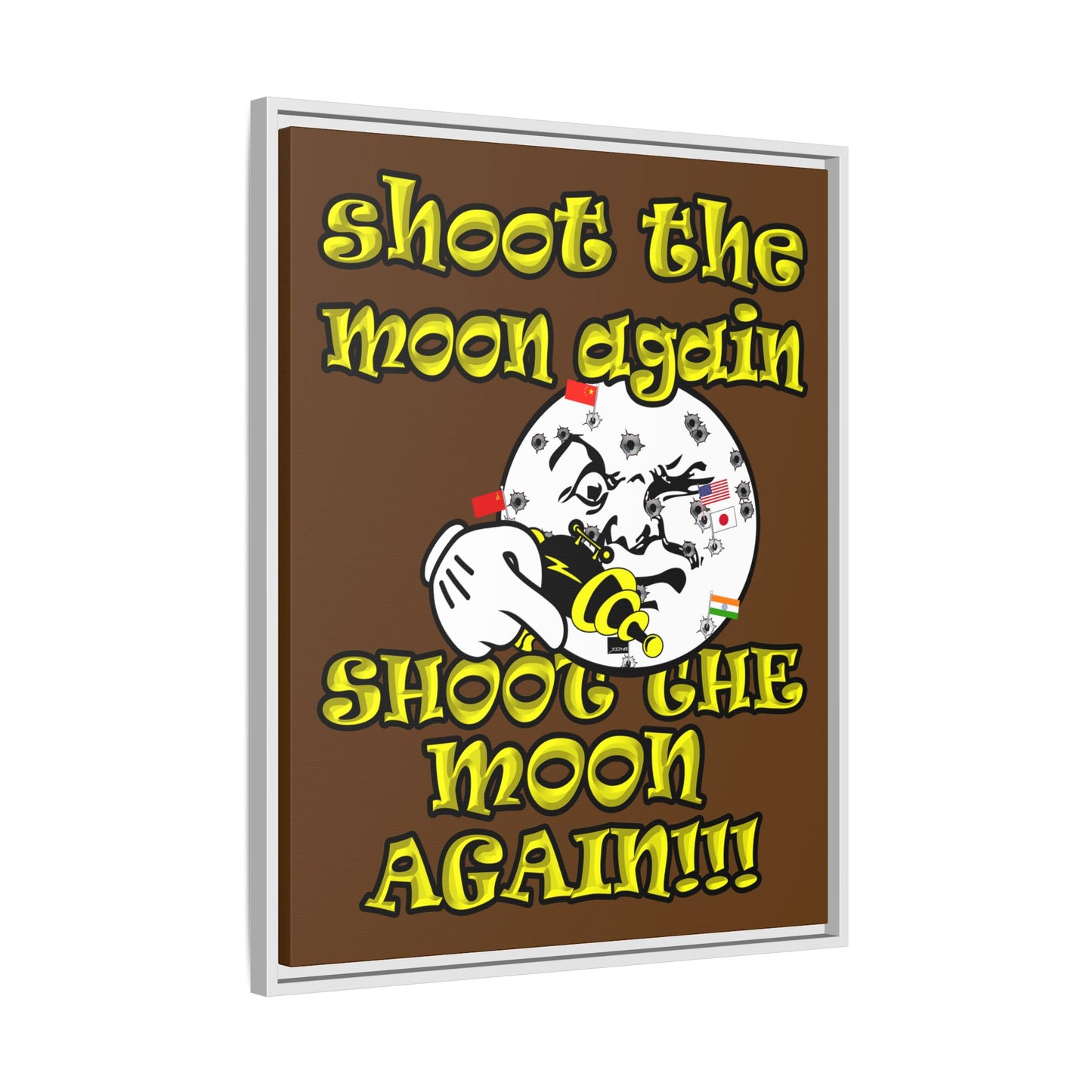 shoot the moon again - framed canvas art (brown)