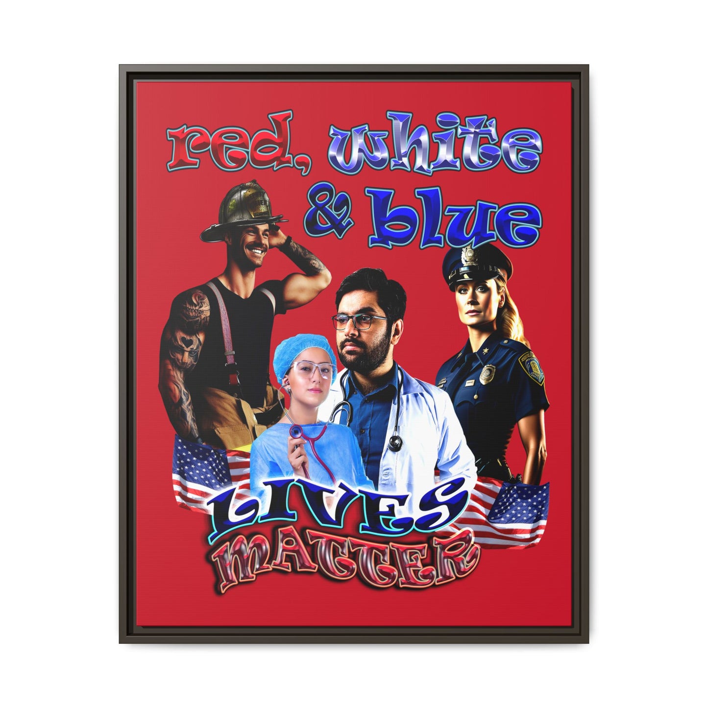 rw&b lives matter - framed canvas art (dark red)