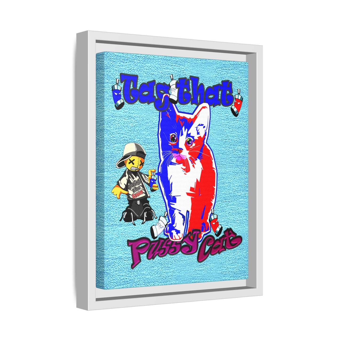 tag that - framed canvas art (faded blue)