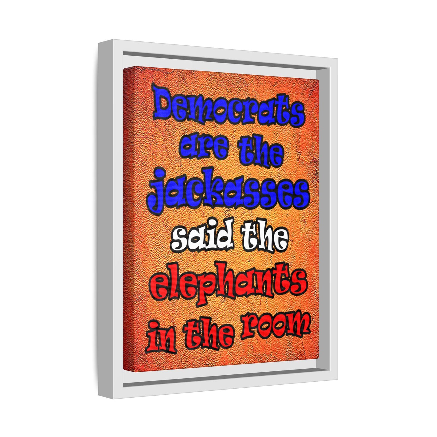 donkeys and elephants - framed canvas art (burnt orange)