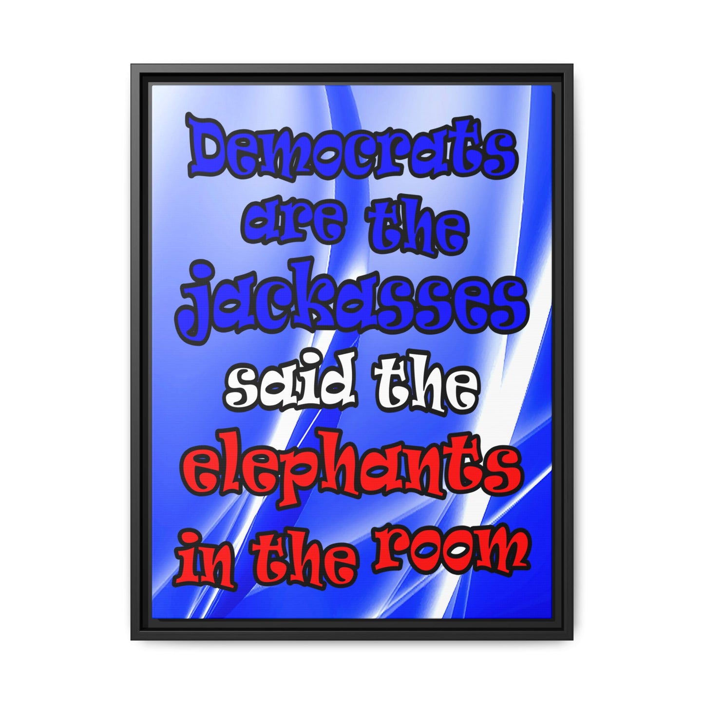 donkeys and elephants - framed canvas art (blue-white wave)