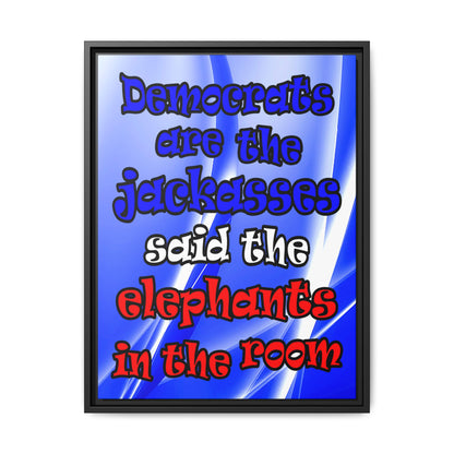 donkeys and elephants - framed canvas art (blue-white wave)