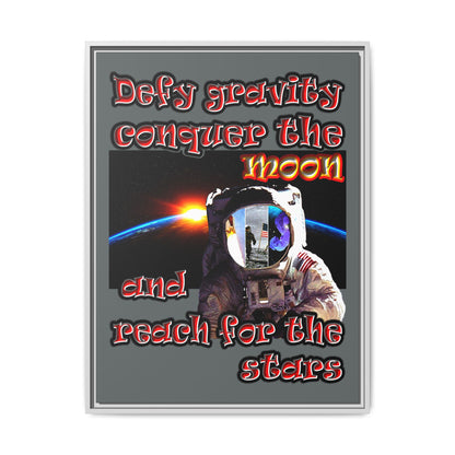 defy conquer reach - framed canvas art (dark grey)