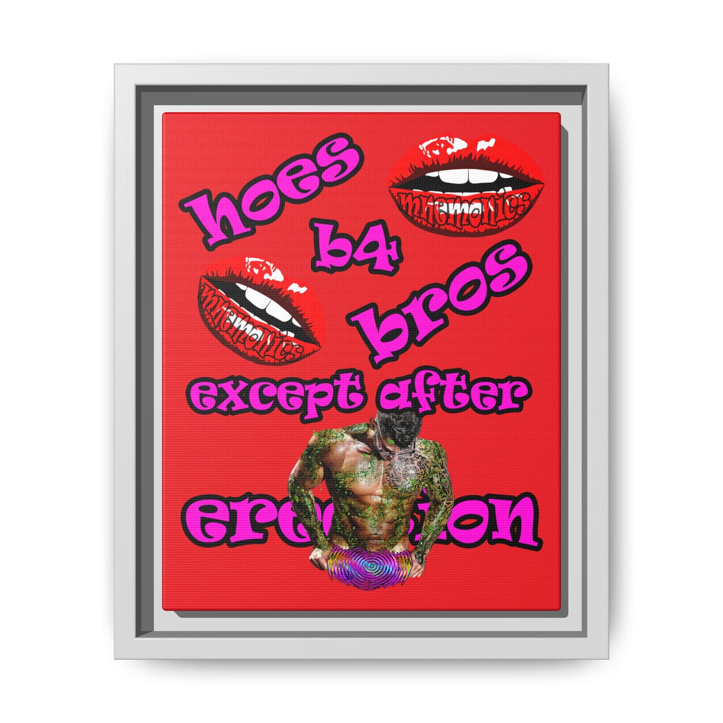 hoes b4 bros - framed canvas art (red)